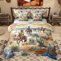 Homewish Teens Western Cowboy Twin Bedding Sets 7-Piece,Exotic Style Bedding Comforter Set Microfiber,Retro Vintage Breathable Sheet Sets,Luxury Bedroom Decor,Reversible