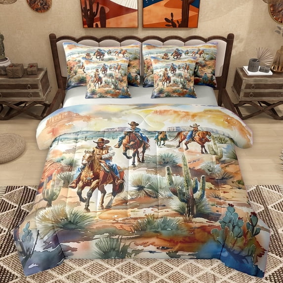 Homewish Teens Western Cowboy Twin Bedding Sets 7-Piece,Exotic Style Bedding Comforter Set Microfiber,Retro Vintage Breathable Sheet Sets,Luxury Bedroom Decor,Reversible