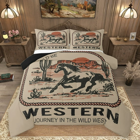 Homewish Teens Western Farmhouse Horse Bedding Comforter Set 2pcs,Exotic Style Twin Comforter Sets Microfiber,Retro Vintage Breathable Bedding Set,Breathable Home Decor,Reversible