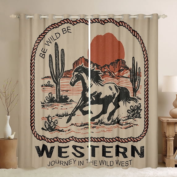 Homewish Teens Western Farmhouse Horse Black Out Curtains,Exotic Style Curtains Pack of 2 (42x63 Each),Retro Vintage Bedroom Curtains,Breathable Home Decor