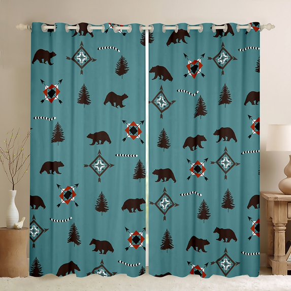 Homewish Teens Wildlife Bear Black Out Curtains,Woodland Jungle Animal Curtains Pack of 2 (42x63 Each),Black Blue Bedroom Curtains,Super Cozy Room Decor
