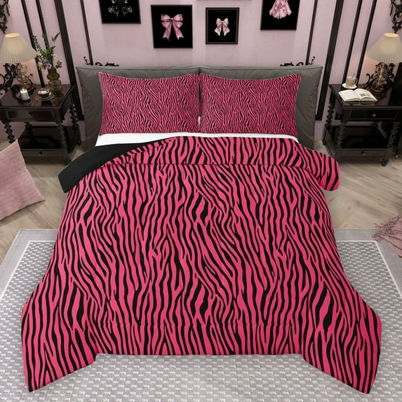 Homewish Teens Zebra Print Bedding Comforter Set, Fashion Polkadots Twin Comforter Sets, Chic Pink Abstract Reversible Bedding Set, Luxury Bedroom Decor, 2 Pieces
