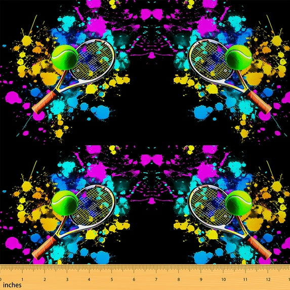 Homewish Tennis Sport Theme Fabric by the Yard 3 Yard,Watercolor Splashing Ink Sewing Fabric,Ball Game Room Decor Fabric by the Yard For Boys Kids,Luxury Bedroom Decor