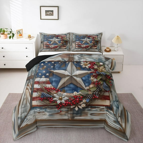 Homewish Texas Stars Bedding Comforter Set 2pcs for Teens Boys Girls,Retro American Flag Twin Comforter Sets Microfiber,Lodge Cabin Breathable Bedding Set,Breathable Home Decor,Reversible