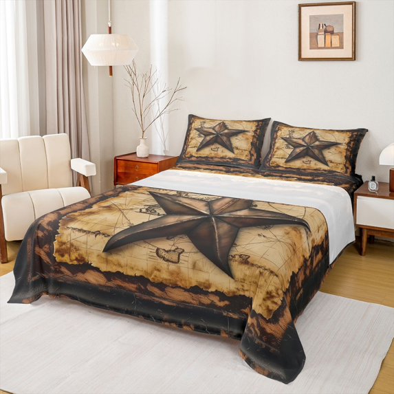 Homewish Texas Stars Full Size Sheets 4-Piece for Kids Teens Adults,Black Brown Breathable Bed Sheets,Retro Vintage Lightweight Sheet Sets,Breathable Room Decor
