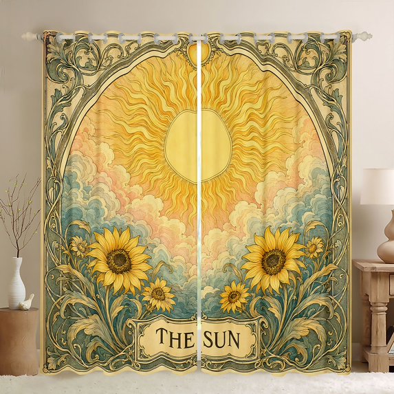 Homewish The Sun Print Blackout Curtains Set of 2 (52x84 Each), Garden Sunflower Curtain