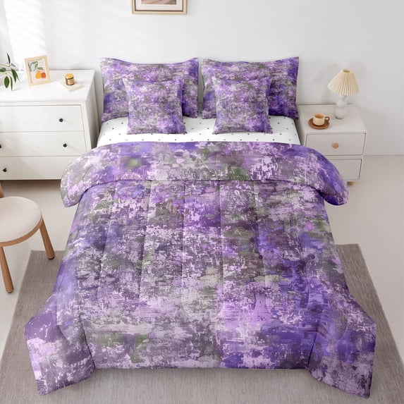 Homewish Tie Dye Ombre 7pcs Queen Bedding,Aesthetic Artwork Bedding Comforter Set Queen,Purple,Reversible