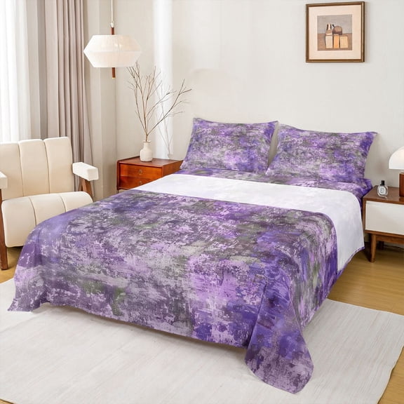 Homewish Tie Dye Ombre Queen Sheets,Aesthetic Artwork Queen Sheet Sets,Purple,4-Piece,1 Flat Sheet, 1 Fitted Sheet and 2 Pillowcases