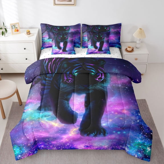 Homewish Tiger Animal 7-Piece Twin Bedding Set - Universe Galaxy Ombre