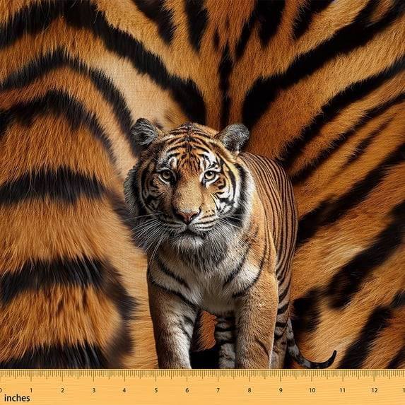 Homewish Tiger Wild Animal Fabric by the Yard 1 Yard,Jungle Wildlife Home Decor Fabric by the Yard,Brown Black Sewing Fabric For Boy Kids,Super Cozy Room Decor