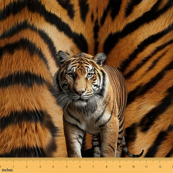 Homewish Tiger Wild Animal Fabric by the Yard 3 Yard,Jungle Wildlife Sewing Fabric,Brown Black Room Decor Fabric by the Yard For Boy Kids,Super Cozy Room Decor