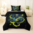 thumbnail image 1 of Homewish Traditional Dragon Twin Comforter Sets,Retro Animal Bedding Set,Yellow Blue,Black Reversible,2 Pieces,1 Comforter and 1 Pillowcase, 1 of 7