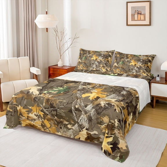 Homewish Tree Branches 4-Piece Full Size Sheets For Female Men Adults,Autumn Fall Bed Sheets,Botanical Plants Lightweight Sheet Sets,Microfiber Bedroom Decor