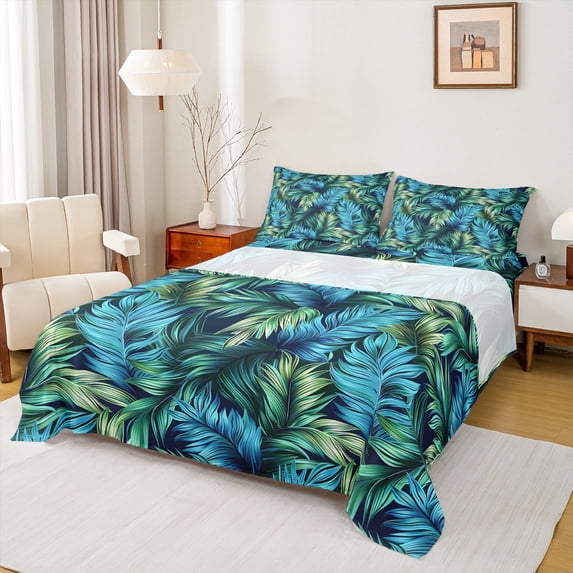 Homewish Tree Leaves 4 Pieces Queen Sheet Sets for Teenagers,Botanical Theme Ultra Soft Flat Sheet,Tropical Plants Queen Fitted Sheet,Ultra Soft Home Decor