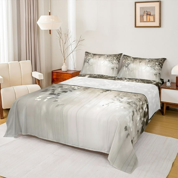 Homewish Tree Leaves 4 Pieces Queen Sheet Sets for Teens Boys Girls,Retro Vintage Ultra Soft Flat Sheet,Chic Flowers Queen Fitted Sheet,Luxury Bedroom Decor