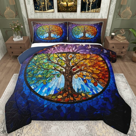 Homewish Tree Of Life Bedding Comforter Set,Modern Aesthetic Art Twin Comforter Sets,Retro Bohemain Style Bedding Set For Men Women,Luxury Bedroom Decor Reversible,2 Pieces