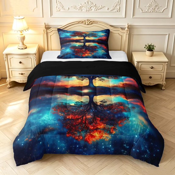 Homewish Tree Of Life Botanical Art Twin Comforter Sets,Watercolor Gradient Bedding Set,Black Reversible,2-Piece,1 Comforter and 1 Pillowcase