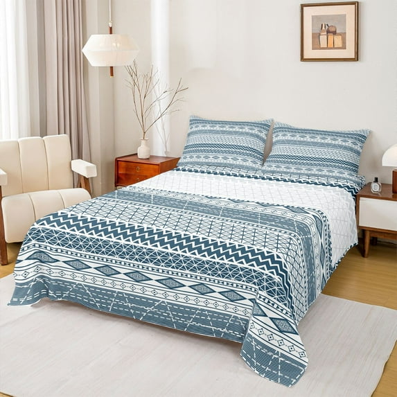 Homewish Tribal Aztec 4 Pieces Queen Sheet Sets for Teens Boys Girls,Bohemian Theme Ultra Soft Flat Sheet,Exotic Style Queen Fitted Sheet,Ultra Soft Home Decor