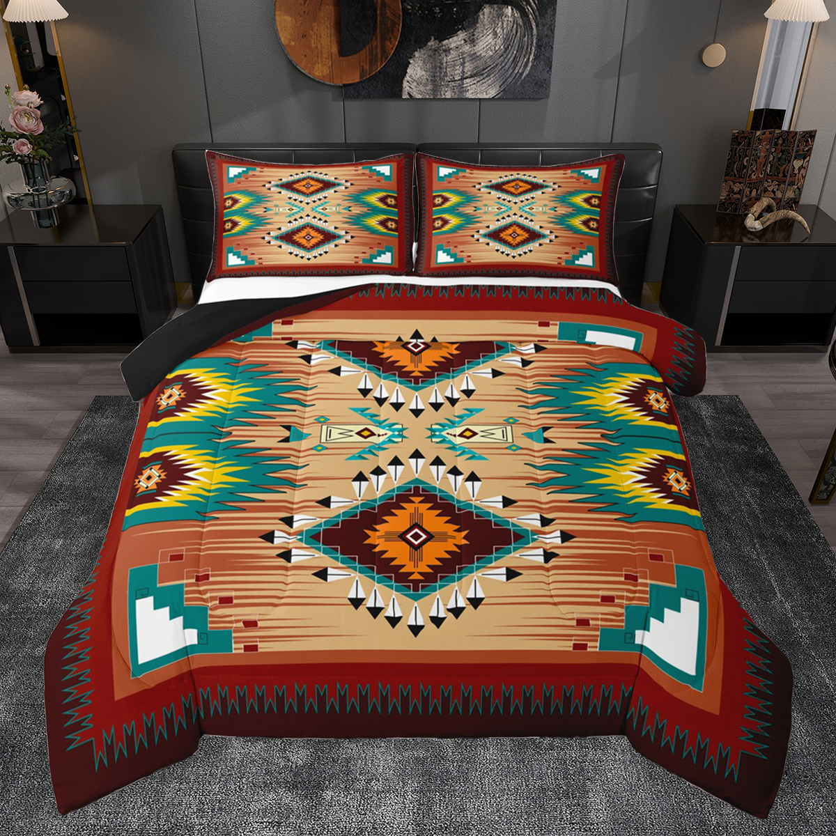 Homewish Tribal Aztec Adult Full Size Comforter Sets, Red Green ...