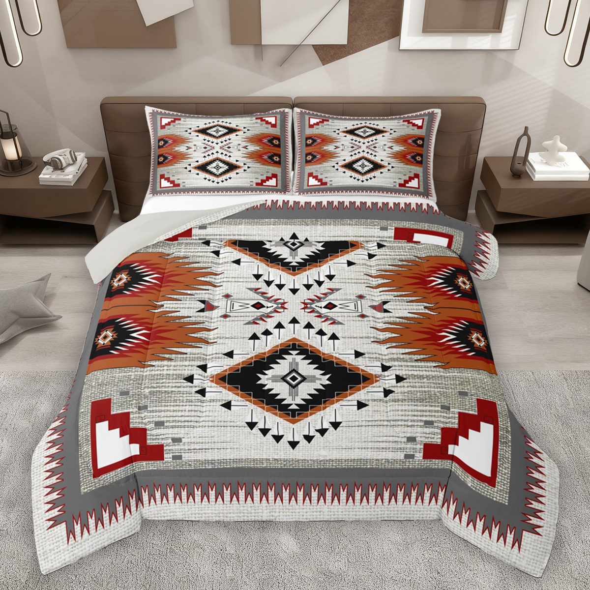 Homewish Tribal Aztec Adult Queen Comforter Set, Sliver Triangle ...