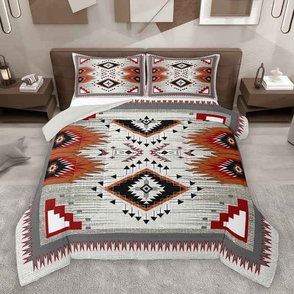 Homewish Tribal Aztec Adult Queen Comforter Set, Sliver Triangle Abstract Bedding Sets, Western Hippie Bohemian Reversible Bedding Comforter Set, Luxury Bedroom Decor, 3 Pieces
