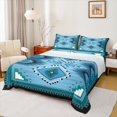 thumbnail image 1 of Homewish Tribal Aztec Adult Twin Sheet Sets, Blue Triangle Abstract Twin Fitted Sheet, Western Hippie Bohemian Flat Sheet, Ultra Soft Bedroom Decor, 3 Pieces, 1 of 8