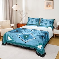 Homewish Tribal Aztec Adult Twin Sheet Sets, Blue Triangle Abstract Twin Fitted Sheet, Western Hippie Bohemian Flat Sheet, Ultra Soft Bedroom Decor, 3 Pieces