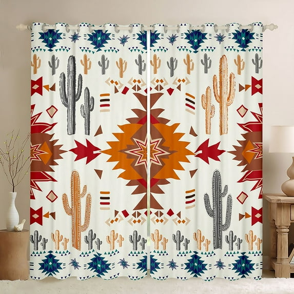 Homewish Tribal Boho Aztec Black Out Curtains for Teen, Retro Orange Abstract Curtains Pack of 2 (42x63 Each), Southwestern Bedroom Curtains, Curtains Blackout Decor