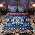 thumbnail image 1 of Homewish Tribal Damask Flower Bedding Comforter Set 7pcs, Vintage Western Fshion Queen Bedding Sets, Navy Orange Mandala Reversible Queen Sheet Sets, Breathable Home Decor, 1 of 7
