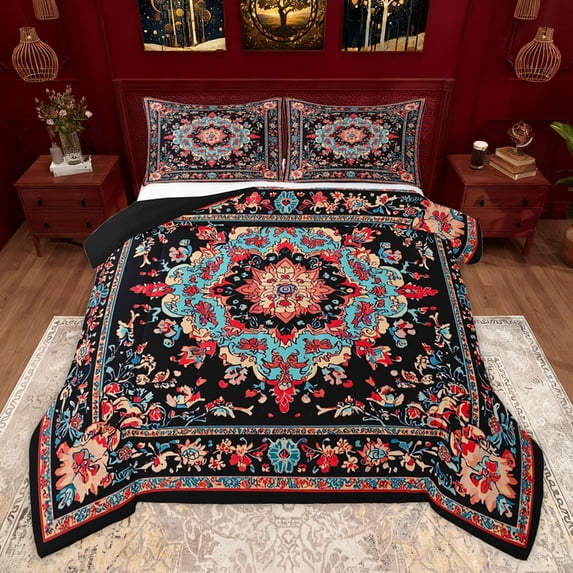Homewish Tribal Damask Flower Bedding Comforter Set for Women, Western Old Fashion Twin Comforter Sets, Hippie Bohemian Style Reversible Bedding Set, Ultra Soft Bedroom Decor, 2-Piece