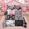 thumbnail image 1 of Homewish Tribal Sheep Skeleton Twin Bedding Sets 7-Piece, Pink Grey Buffalo Checkered Bedding Comforter Set, Rustic Western Hunting Reversible Sheet Sets, Lightweight Room Decor, 1 of 7