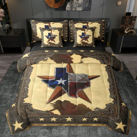 Homewish Tribal Texas Stars Twin Bedding Sets 7-Piece, Vintage American Stars Bedding Comforter Set, Southwestern Style Reversible Sheet Sets, Super Cozy Room Decor