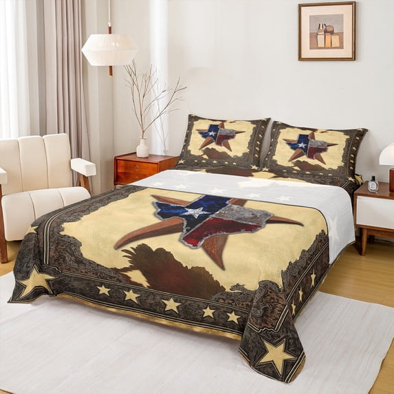 Homewish Tribal Texas Stars Twin Sheet Sets, Vintage American Stars Twin Fitted Sheet, Southwestern Style Flat Sheet, Super Cozy Room Decor, 3-Piece
