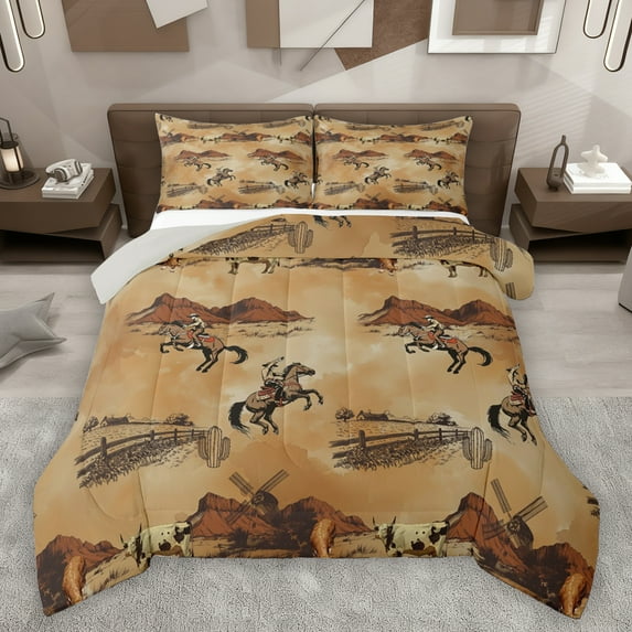 Homewish Tribal Western Cowboy Full Size Comforter Sets for Kids, Rustic Horse Animal Bedding Comforter Set, Vintage Hippie Reversible Bedding Sets, Luxury Bedroom Decor, 3 Pieces