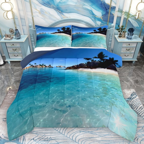 Homewish Tropic Ocean Marine Bedding Comforter Set, Summer Hawaii Beach Twin Comforter Sets, Nature Scenery Reversible Bedding Set, Breathable Home Decor, 2pcs