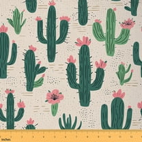 Homewish Tropical Desert Botanical Fabric by the Yard 1 Yard,Cactus Botanical Home Decor Fabric by the Yard,Pink Flower Floral Sewing Fabric For Girls Kids,Breathable Home Decor
