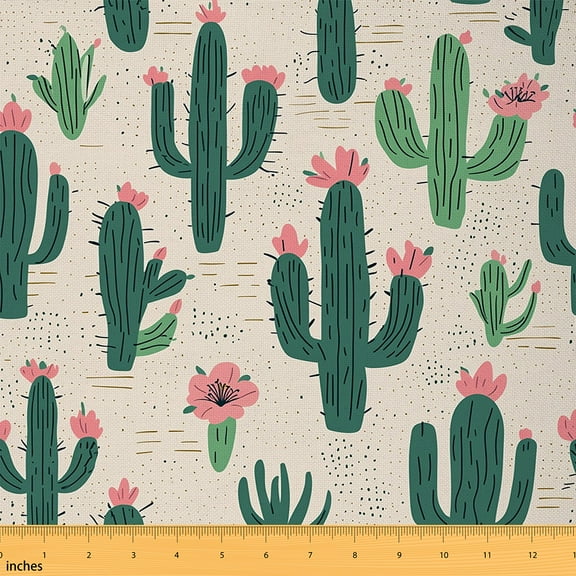 Homewish Tropical Desert Botanical Fabric by the Yard 2 Yard,Cactus Botanical Room Decor Fabric by the Yard,Pink Flower Floral Fabric for Sewing For Girls Kids,Breathable Home Decor