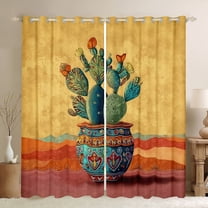 Homewish Tropical Desert Cactus Black Out Curtains,Boho Bohemian Style Curtains Pack of 2 (42x63 Each),Green Orange Bedroom Curtains For Boys Girls,Ultra Soft Home Decor
