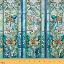 Homewish Turquoise Butterfly Fabric by the Yard 1 Yard for Female, Vintage French Bohemian Room Decor Fabric by the Yard, Mandala Flower Sewing Fabric, Luxury Bedroom Decor