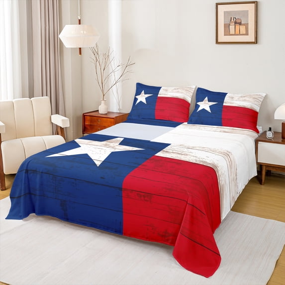 Homewish USA Flag Twin Sheet Sets 3pcs for Kids Children Teens,Abstract Vintage Twin Fitted Sheet Microfiber,Lodge Cabin Breathable Flat Sheet,Lightweight Room Decor