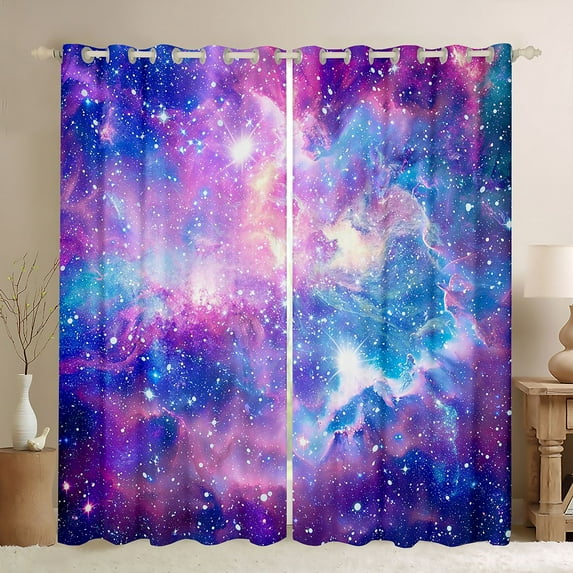 Homewish Universe Galaxy Black Out Curtains for Female Men Teens,Starry Sky Curtains Pack of 2 (42x63 Each),Gradient Ombre Cosmos Bedroom Curtains,Lightweight Room Decor