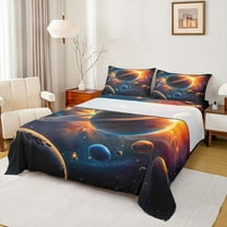 Homewish Universe Galaxy Twin Sheet Sets 3pcs for Boys Girls,Cosmos Planet Twin Fitted Sheet Microfiber,Psychedelic Starry Sky Breathable Flat Sheet,Luxury Bedroom Decor