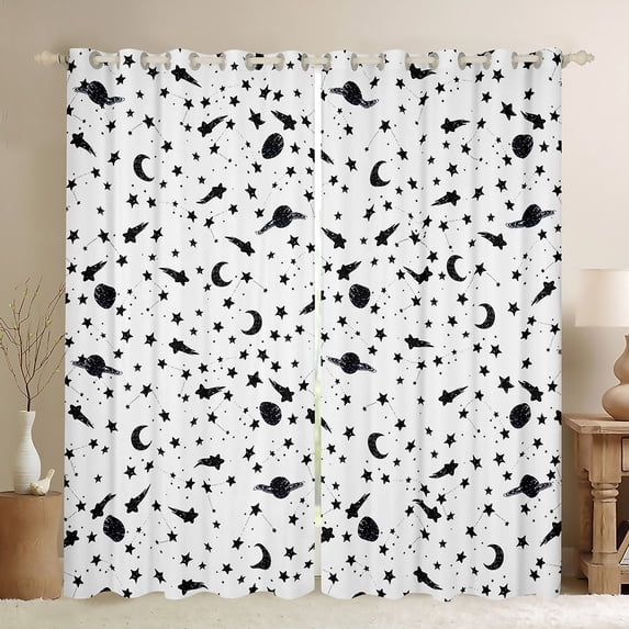 Homewish Universe Planet Boy Blackout Curtains Set of 2 (52x84 Each),Starry Sky Window Curtains,Black White Curtains and Drapes,Microfiber Bedroom Decor