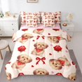 thumbnail image 1 of Homewish Valentine Pet Dog 7-Piece King Bedding,Rose Floral Bowknot King Bed in a Bag,Cream,Pink Reversible, 1 of 8