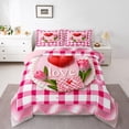 thumbnail image 1 of Homewish Valentine'S Day Cake Bedding Comforter Set,Geometric Plaid Grid Twin Comforter Sets,Pink Red White Bedding Set For Girl,Super Cozy Room Decor Reversible,2 Pieces, 1 of 9