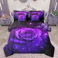 thumbnail image 1 of Homewish Valentine'S Day Rose 7pcs Bedding Comforter Set,Silver Sequin Print Queen Bedding Sets,Purple Black Queen Sheet Sets For Men Women,Luxury Bedroom Decor Reversible, 1 of 8