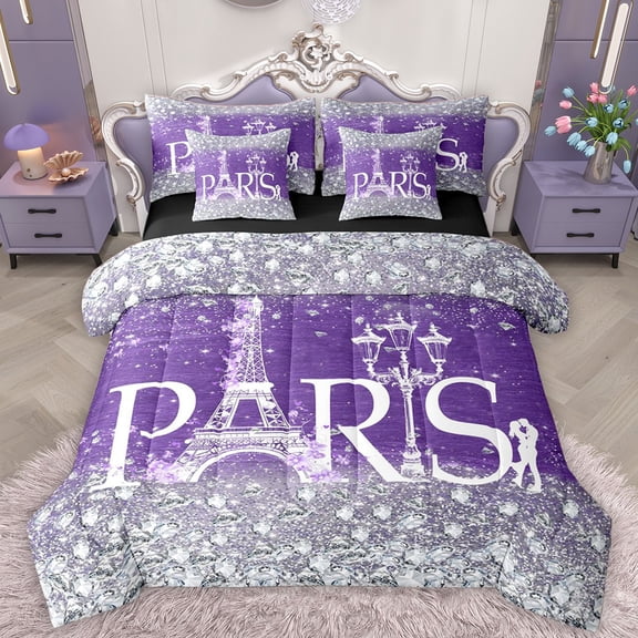 Homewish Valentine's Day 7-Piece Queen Bedding Set - Bling Eiffel Tower