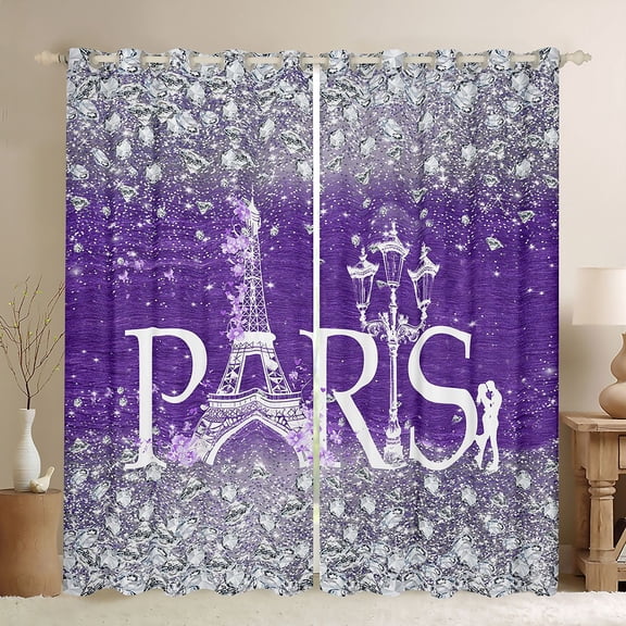 Homewish Valentine's Day Blackout Curtains Set of 2 (52x84 Each) for Female Men Adults,Bling Glitter Window Curtains,Paris Eiffel Tower Curtains and Drapes,Breathable Home Decor