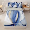 thumbnail image 1 of Homewish Vertical Wavy Ribbon Zipper Queen Comforter Set with Fitted Sheet and 2 Pillowcases,Contemporary Aesthetic Zipper Bedding Set,Blue Gold,Light Gray Reversible,4pcs, 1 of 8