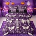 thumbnail image 1 of Homewish Victorian Halloween Skeleton 7-Piece Twin Bedding,Moth Botanical Pattern Bedding Comforter Set,Purple Cream,Black Reversible, 1 of 8